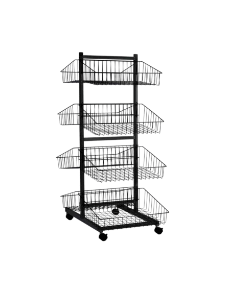 4 Tier Double Sided Basket Trolley Stand- Black