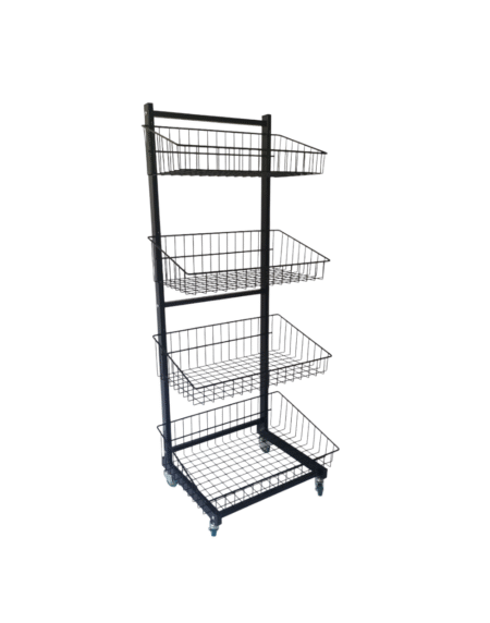 4 Tier Single Sided Basket Trolley Stand- Black