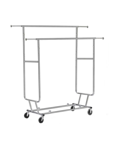 Collapsible Rolling Garment Rack Cart with Double Hangrail and Wheels