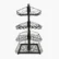 Side view of a black 4 tier double sided tiered basket stand trolley showing angled wire baskets and sturdy metal frame.
