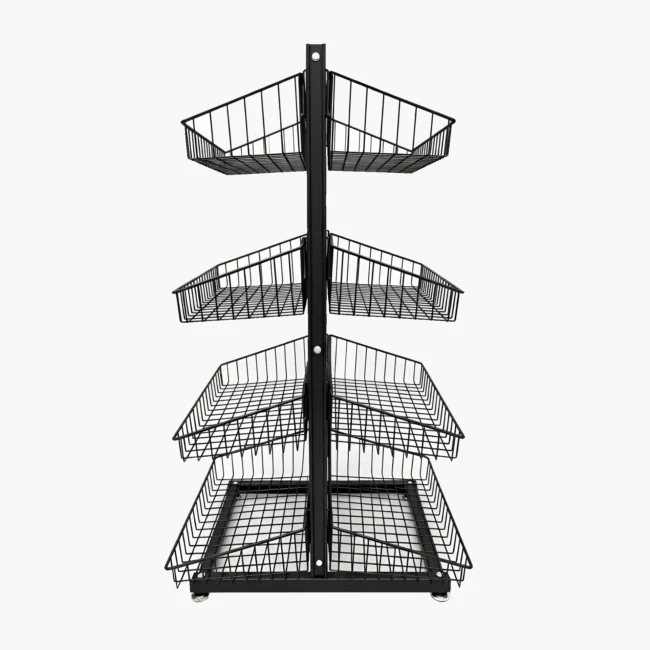 4 Tier Double Sided Tiered Basket Stand Trolley – Black