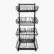 Front view of a black 4 tier double sided tiered basket stand trolley with wire storage baskets for retail display.