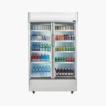 Double glass door refrigerator for commercial food and drink storage and display