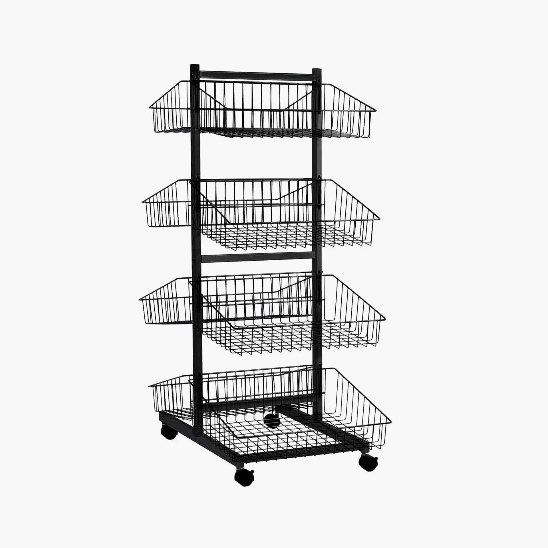 4 Tier Double Sided Tiered Basket Stand Trolley – Black