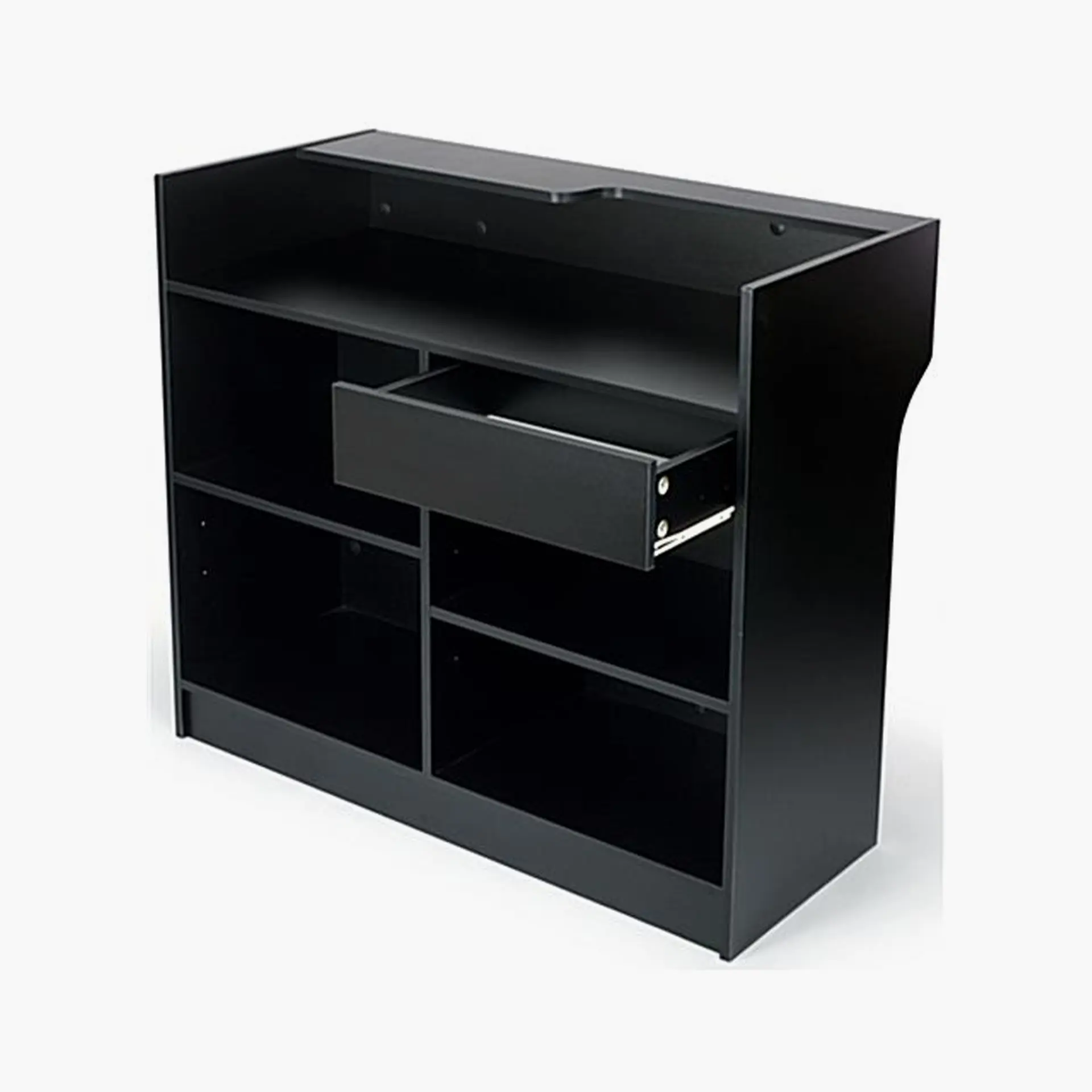 Black 4-foot ledge-top checkout counter for retail transactions.