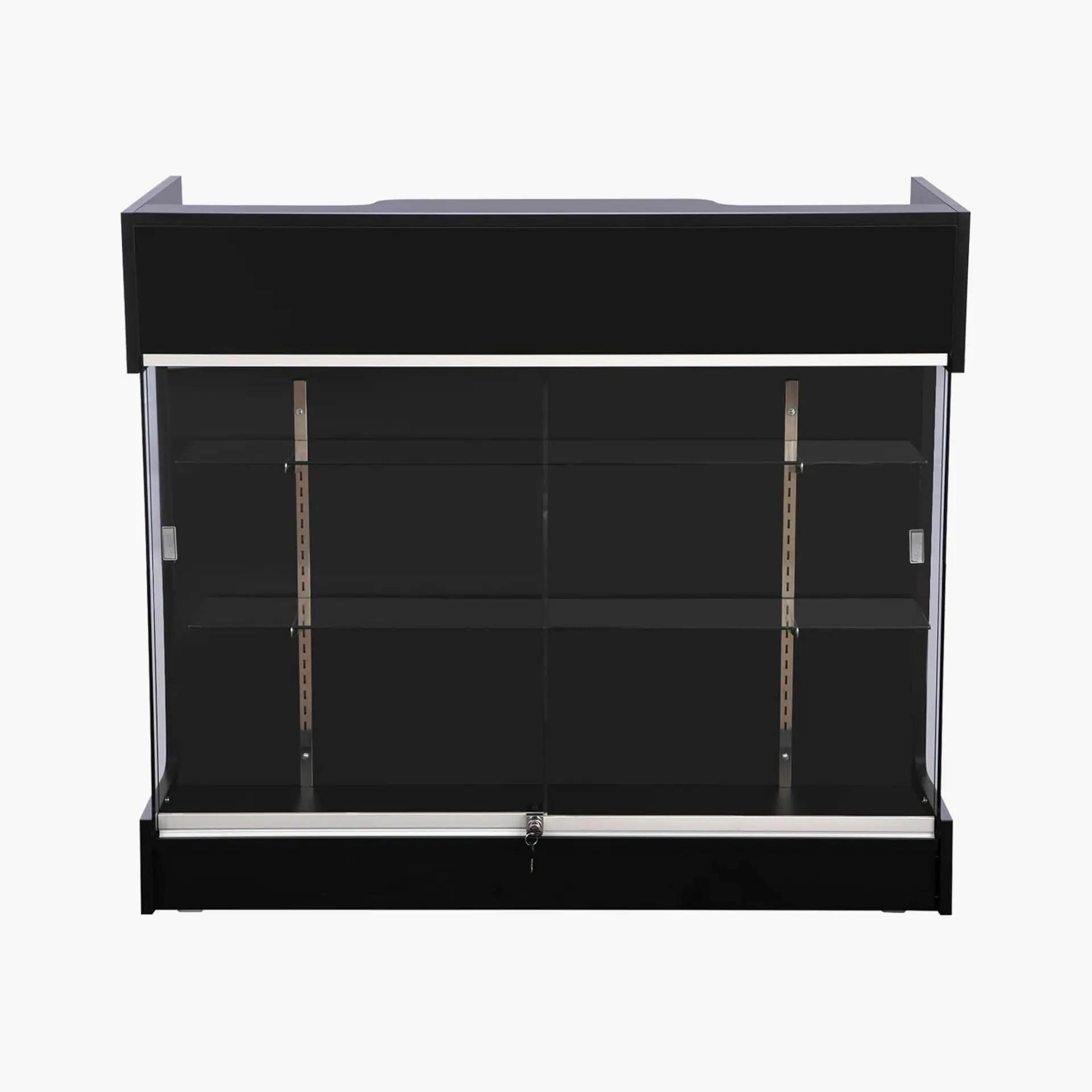 4 ft ledge top checkout counter with front showcase black(2) Black 4 ft ledge top checkout counter with front showcase for displaying merchandise at point of sale image 2