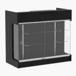 4'Ft Ledge Top Checkout Counter With Front Showcase-Black Black 4 ft ledge top checkout counter with front showcase for displaying merchandise at point of sale.