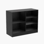 Black 4-foot wide wrap cash counter with flat top for retail checkout.