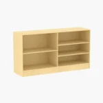 6-foot wide maple color wrap cash counter with flat top for retail checkout.
