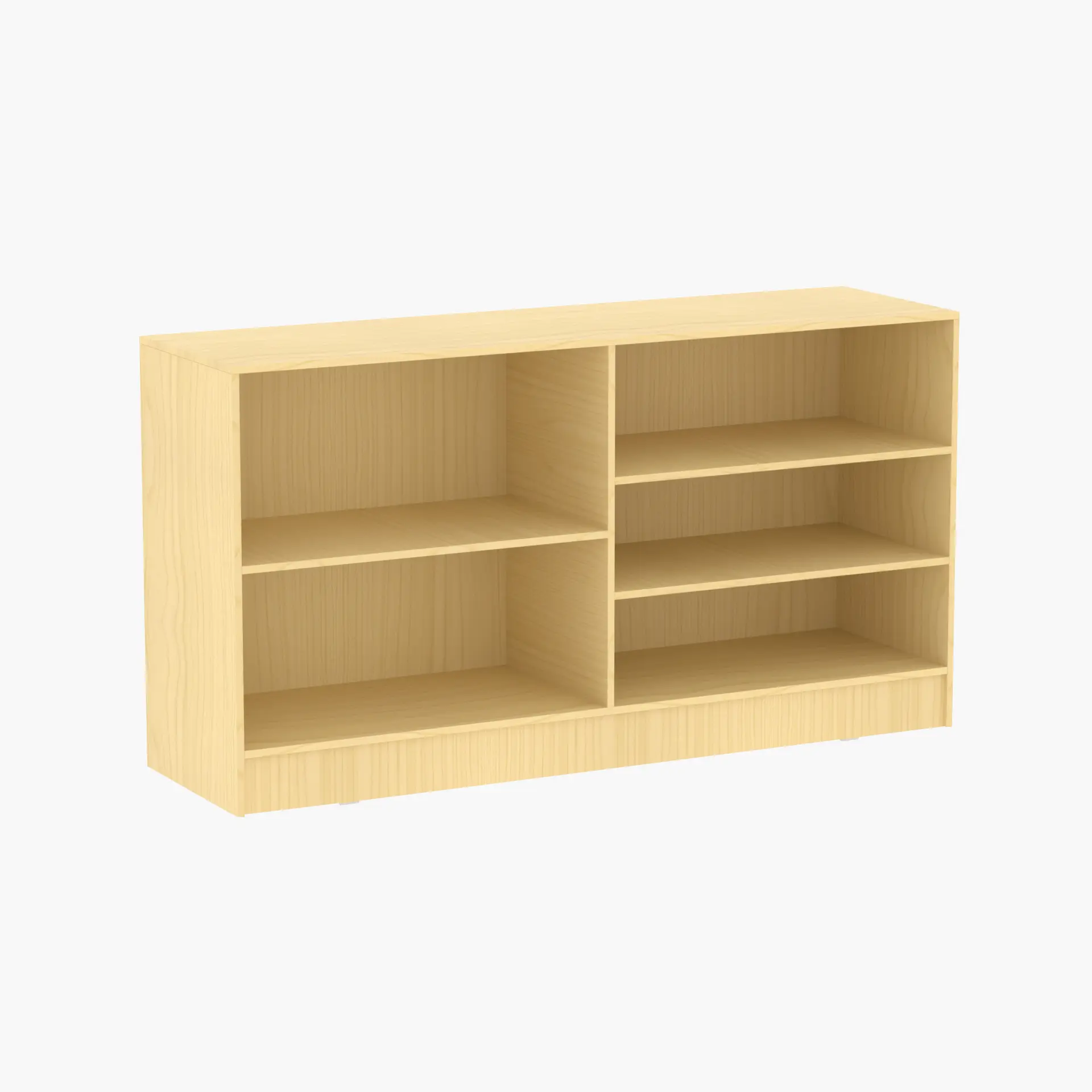6-foot wide maple color wrap cash counter with flat top for retail checkout.