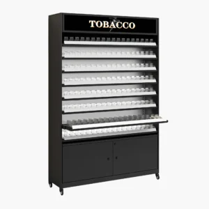 4 ft wide, 6 ft tall cigarette display unit for behind-counter retail setups.