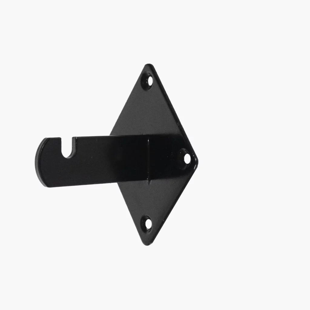 Black Gridwall mount bracket for wall installation of gridwall panels.
