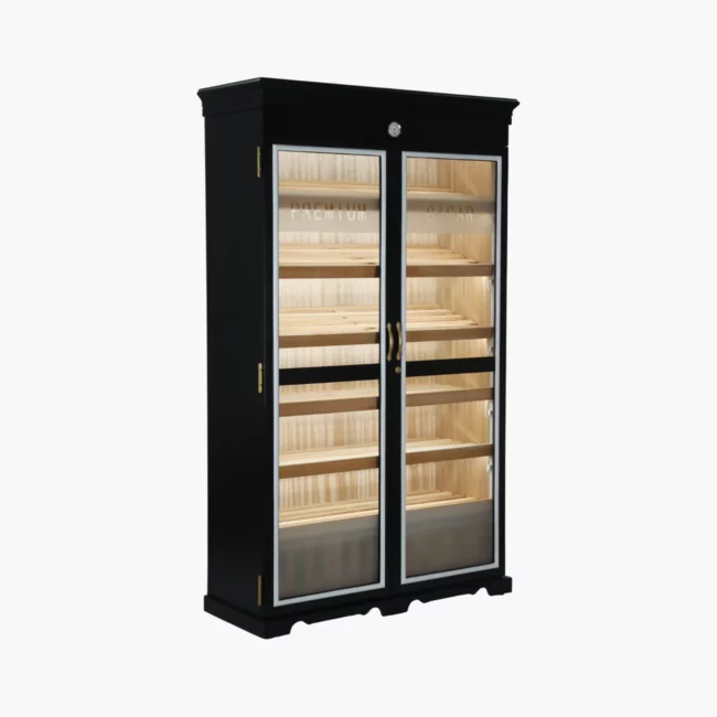 Double Door Black Cigar Humidor Cabinet