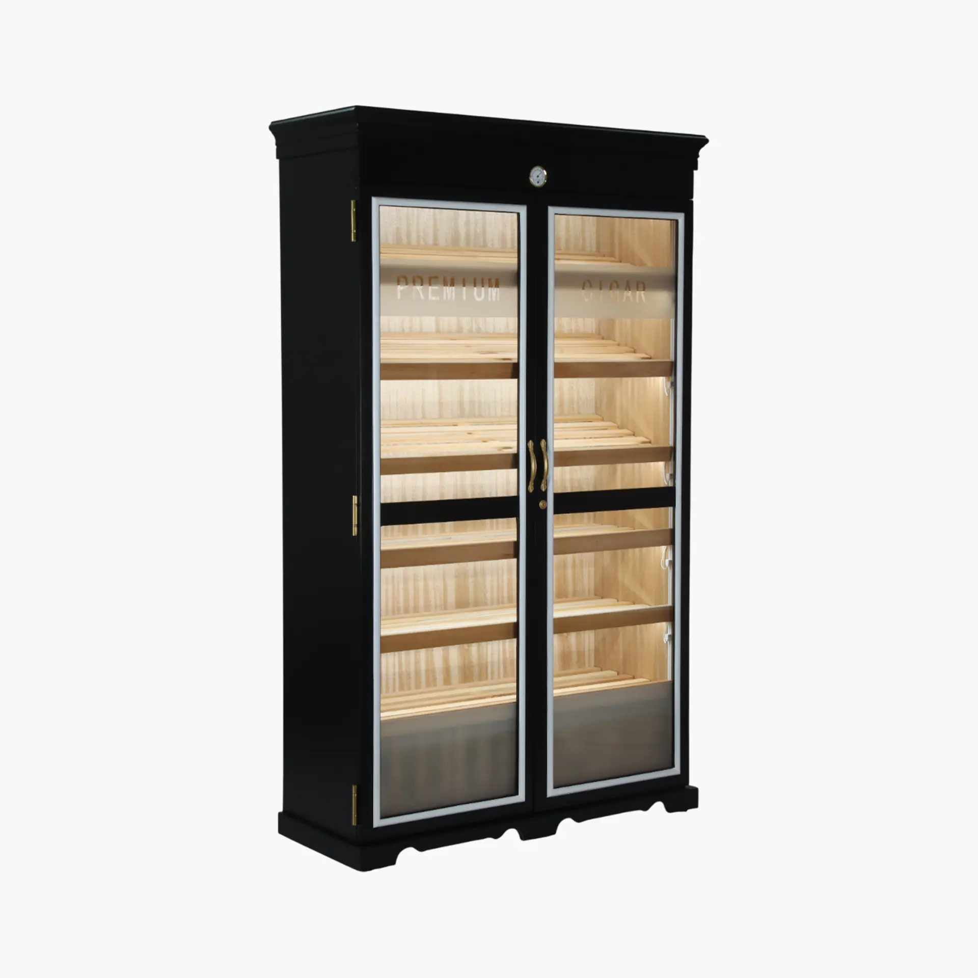 Double Door Black Cigar Humidor Cabinet