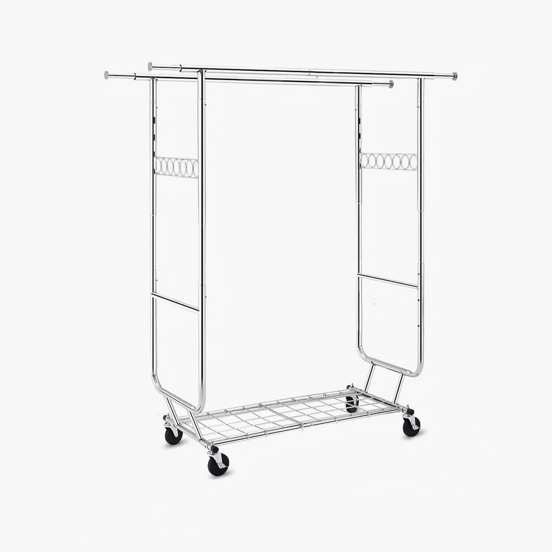 Heavy Duty Double Rod Garment Rack With Wheels