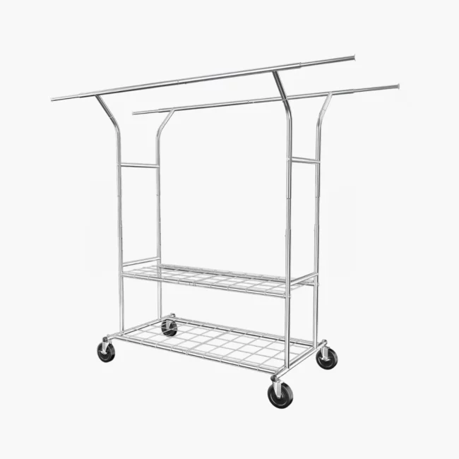 Double Line Cloth Rack Heavy Duty Double Sided Commercial Clothes Rack with Wheels