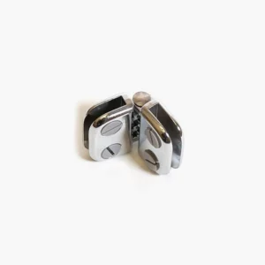 Hinge glass connector for smooth glass door movement and secure attachment.
