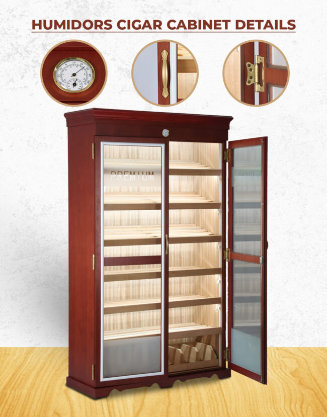 Double Door Cherry Cigar Humidor Cabinet - Image 2