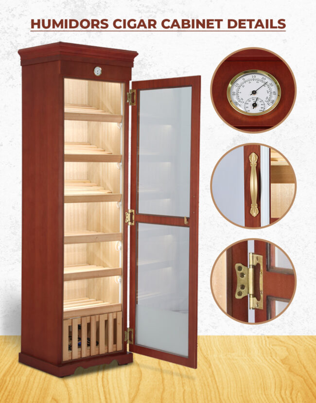 Single Door Cherry Cigar Humidor Cabinet - Image 2