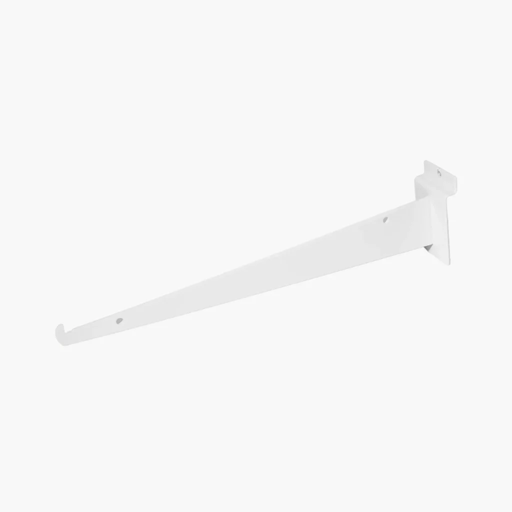 white Knife shelf bracket designed for slatwall display of bladed tools or kitchen knives.