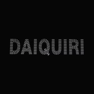 LED daiquiri bar sign with bright white lights on black background for business storefront display.
