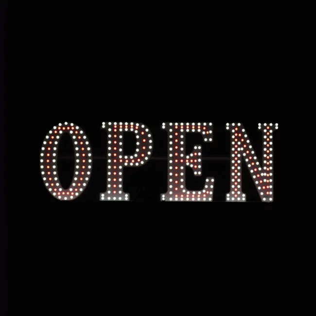 White & Red LED Business Sign – Open