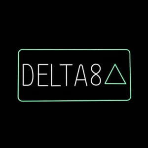 LED neon Delta 8 sign with white text and green triangle border for smoke shop display.