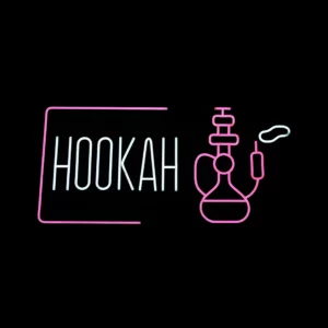 LED neon hookah sign with white text and pink hookah graphic for lounge or smoke shop display.
