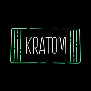 LED neon Kratom sign with white text and green border lights for smoke shop display.