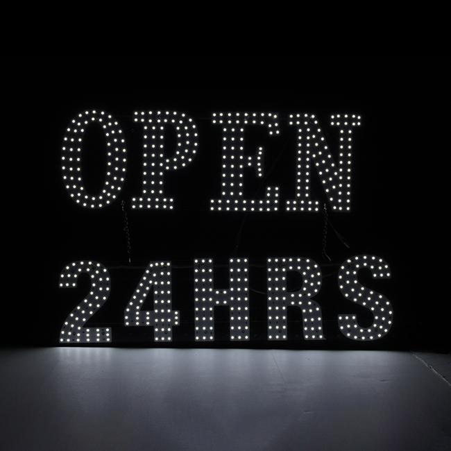 White LED Business Sign – Open 24 Hrs