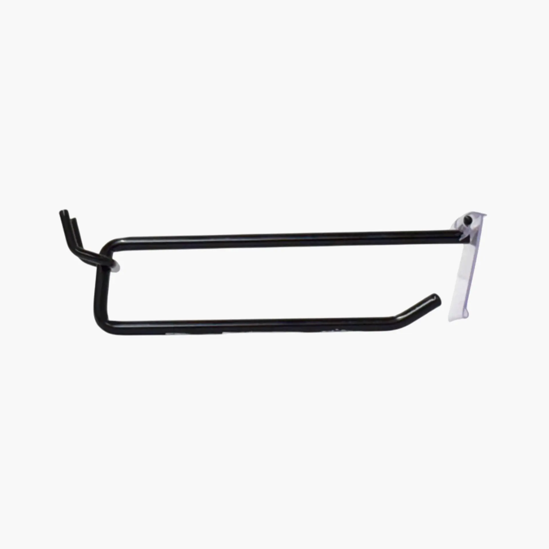 Heavy-duty metal scanner hook with back plate for pegboard retail displays and barcode scanning