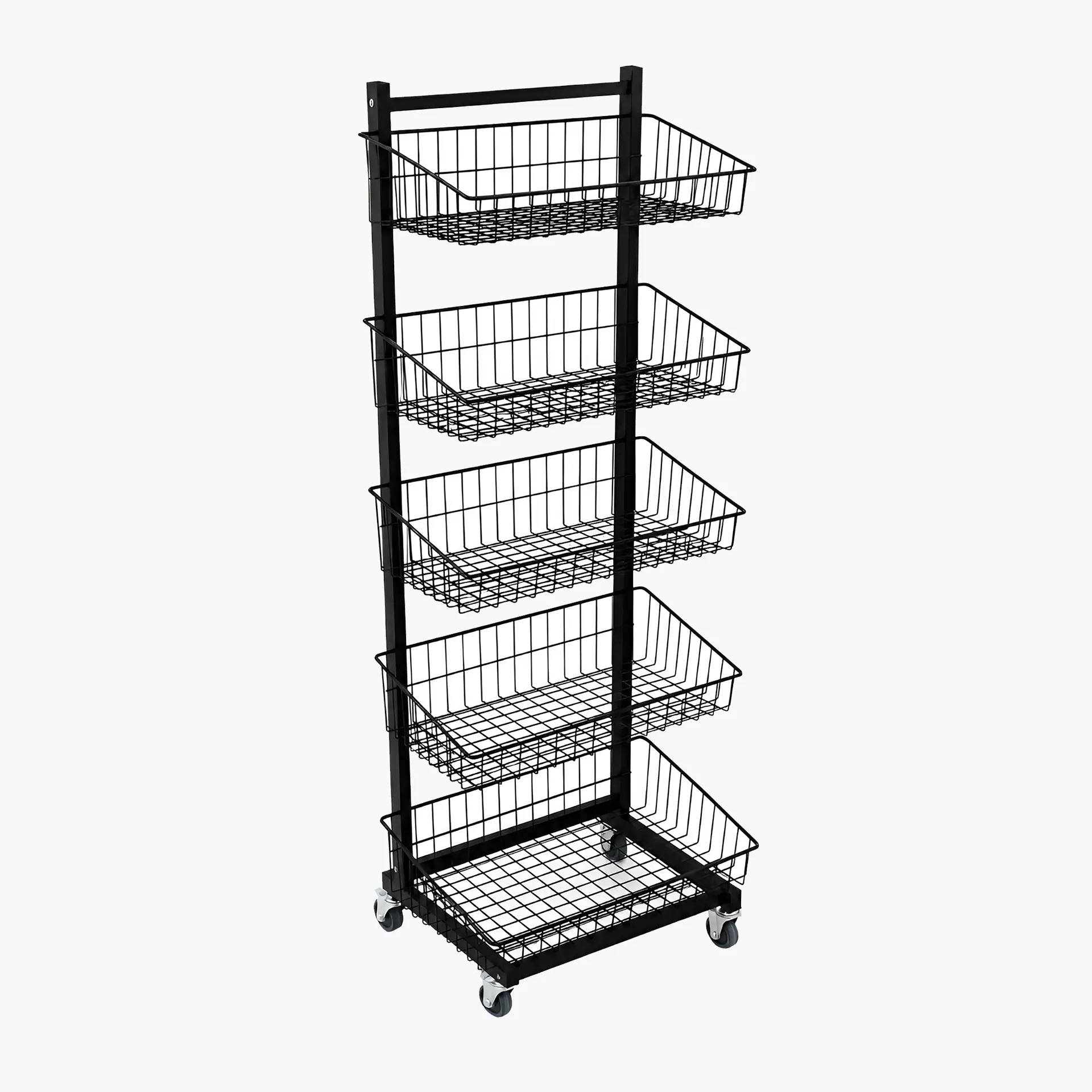 5 Tiered Basket Stand Trolley Single Sided – Black