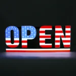 USA Stars & Stripes OPEN LED Sign in red, blue and white front view